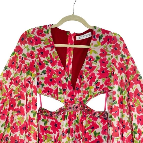 Mac Duggal 9158 Floral Chiffon Bell Sleeve Ruffle Mini Cocktail Dress | Size 2 - Picture 6 of 13